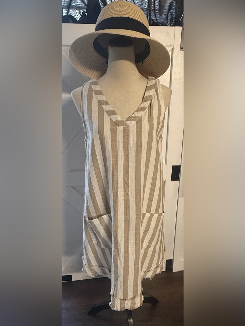 Umgee Tan and Cream Striped Dress or Tunic